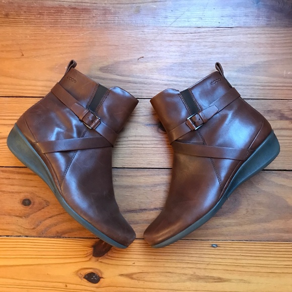 Ecco Cognac Tan Leather Ankle Boots, EUC, 42/11 - Picture 1 of 11